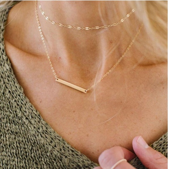 Layered Dainty Lace Chain and Skinny Bar Necklace - Picture 2 of 5